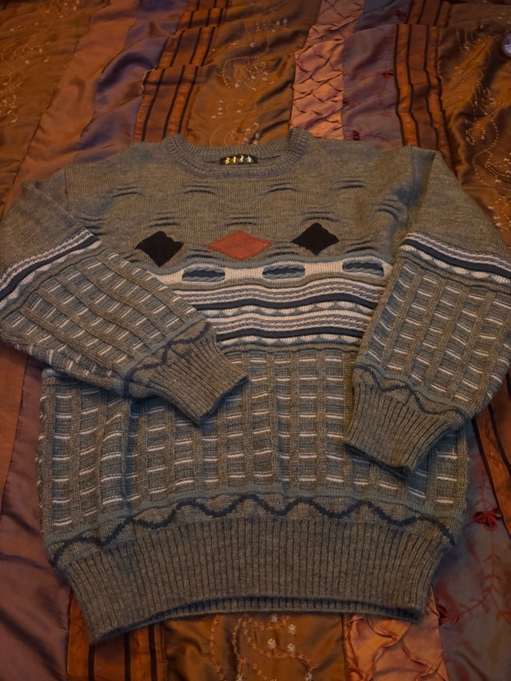 The Kooples Gray Crewneck Sweater with Navy and Rust Accents